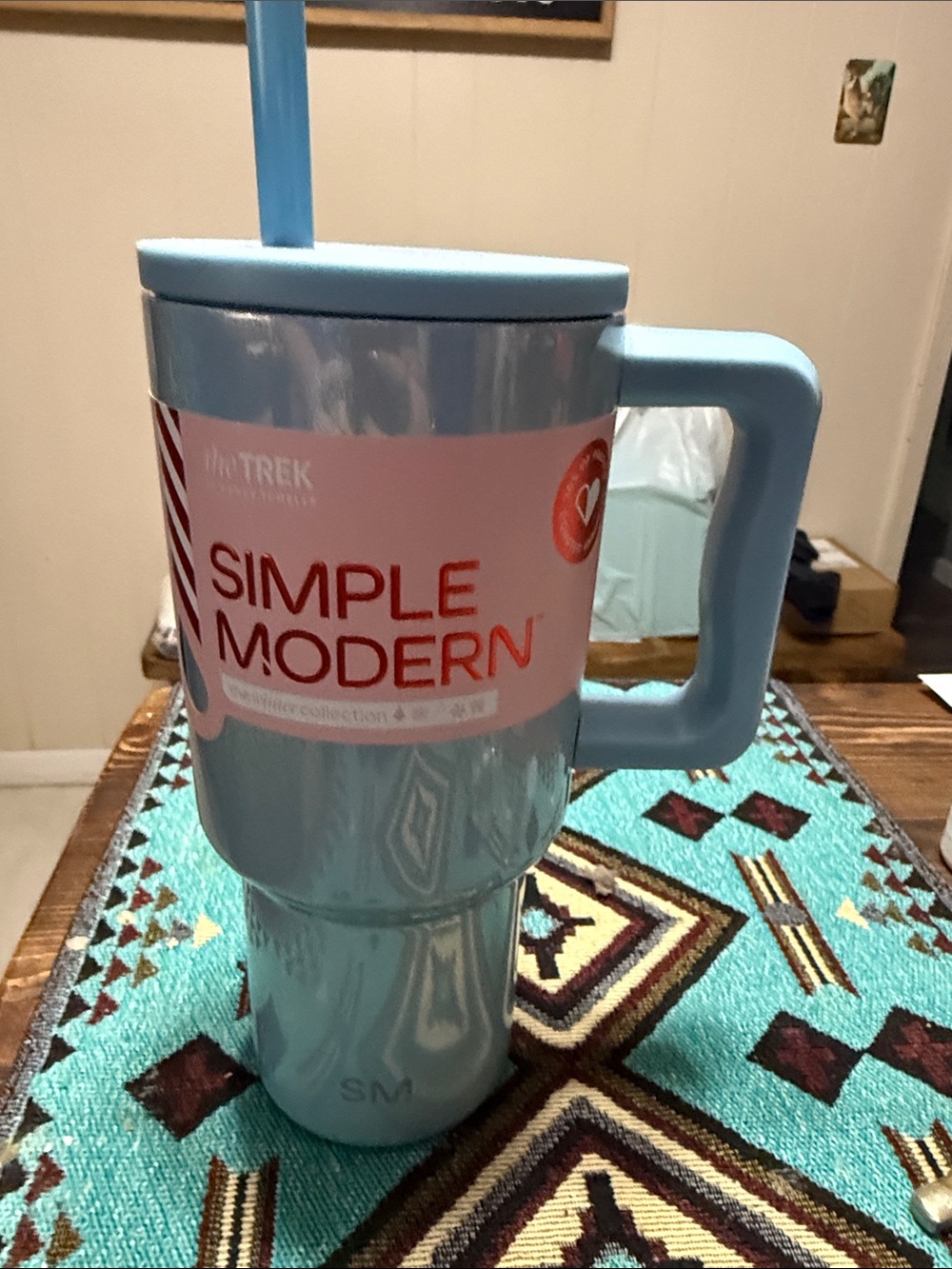 Light Blue Travel Tumbler with Straw and Handle